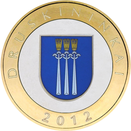 2012 Lietuva Kurorti 2 lati krāsainas jubilejas Proof monētas kartē (3)