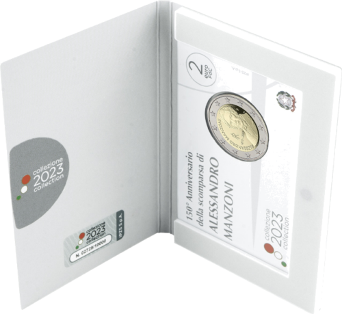 2023 Италия Алессандро Мандзони монета 2 евро BU в карточке (6)