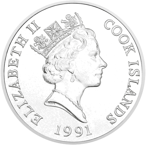 50 dolerių Heaviside delfinas 1991 Kuko salos sidabrinė moneta (2)