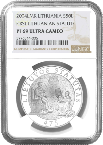 2004 Lietuvas Statūts 50 litu sudraba monēta PF 69 ULTRA CAMEO (1)