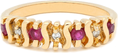 0,01 ctw natūraliais deimantais ir 0,24 ctw rubinais inkrustuotas auksinis žiedas (1)