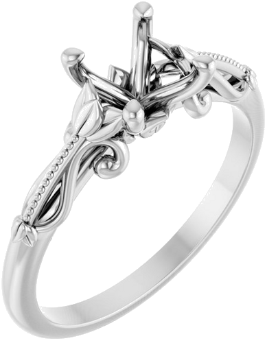 14K White 8x6 mm Oval Sculptural-Inspired Engagement Ring Mounting (1)