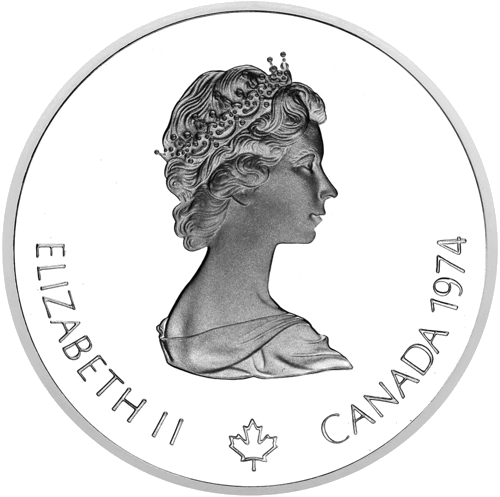 5 dolāri Kanoe 1974 Kanāda sudraba monēta (2)