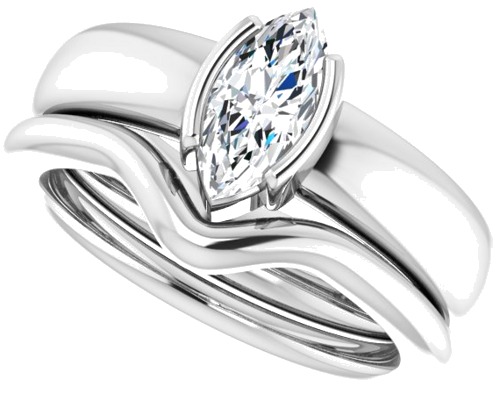 14K White 9 x 4.5 mm Marquise Half Bezel Solitaire Engagement Ring Mounting (10)