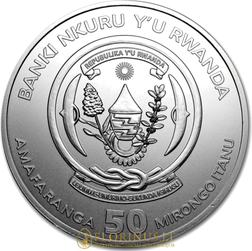 2018 Žirafa, Ruanda, 50 frankų, 1 oz sidabrinė moneta (3)