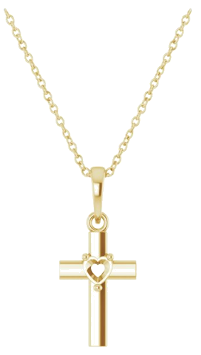 14K Yellow 3x3 mm Heart Cross 16-18  Necklace (1)