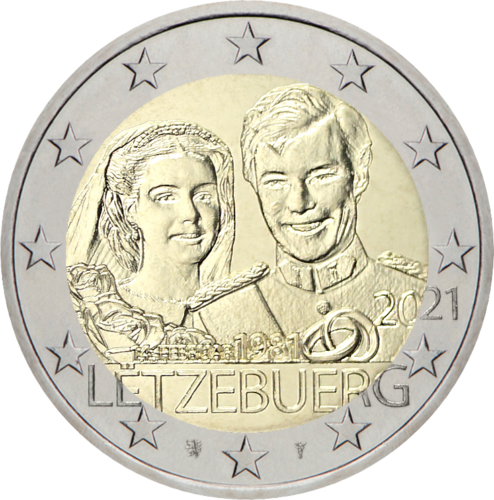 2021 г. Сватба в Люксембург, 40-годишнина, монета от 2 евро (1)