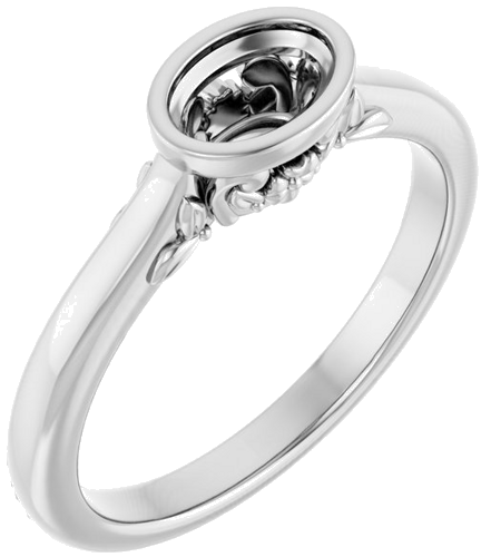 Sužadėtuvių Žiedas „Bezel-Set“ 585 Baltojo Aukso Oval 6mm x 4mm (1)