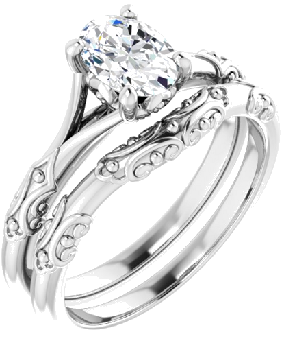 Sužadėtuvių Žiedas „Solitaire Split Shank“ 585 Baltojo Aukso Oval 7mm x 5mm (6)