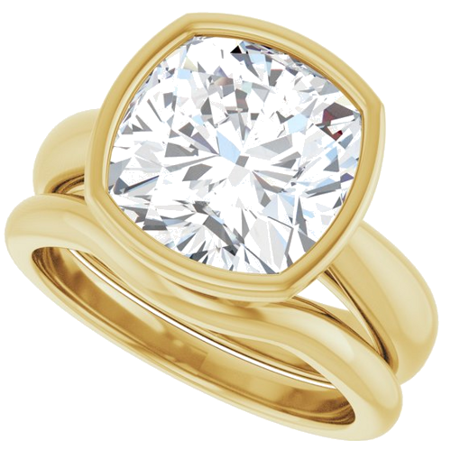 Sužadėtuvių Žiedas „Bezel-Set Solitaire“ 14k yellow gold Cushion 10mm (10)