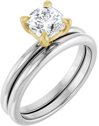 14K White Yellow 6x6 mm Cushion Solitaire Engagement Ring Mounting (6)