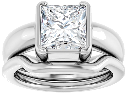 Sužadėtuvių Žiedas „Half-Bezel Solitaire“ 14k white gold Square 7.5mm (8)