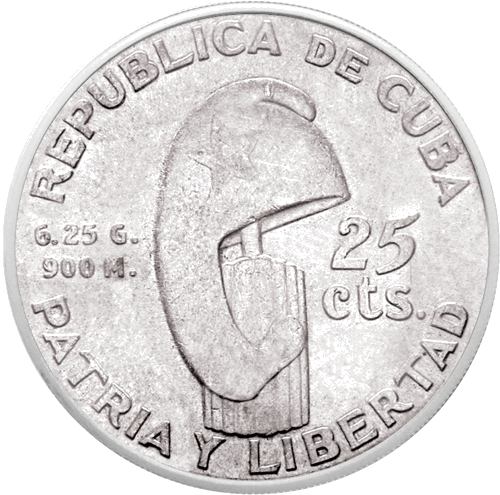 25 центов Хосе Марти 1953 Куба серебряная монета (2)