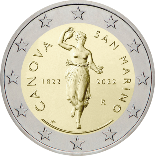 2022 San Marinas Antonio Canova 2 eurų BU moneta kortelėje (2)