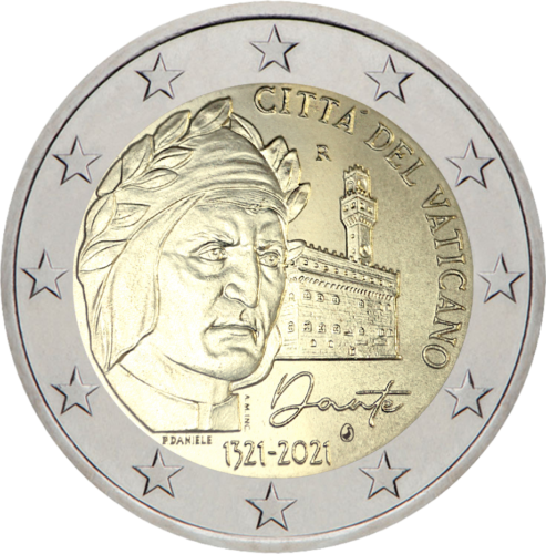 2021 Ватикан Данте Алигьери монета 2 евро (1)