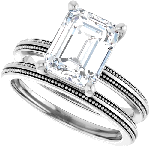 Sužadėtuvių Žiedas „Solitaire Milgrain“ 14k white gold Emerald 9mm x 7mm (10)