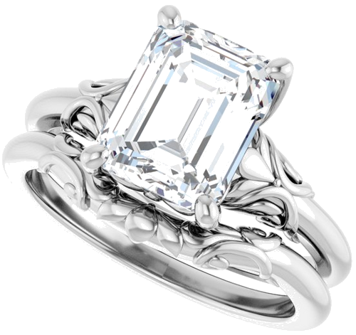 Sužadėtuvių Žiedas „Solitaire“ 14k white gold Emerald 9mm x 7mm (10)