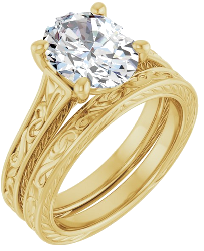 Sužadėtuvių Žiedas „Solitaire Scroll“ 14k yellow gold Oval 10mm x 8mm (6)