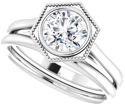 Sužadėtuvių Žiedas „Bezel-Set Solitaire“ 14k white gold Round 6.5mm (10)