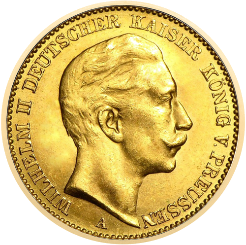 20 марок Вильгельм II (1890–1913) Германская империя золотая монета (1)
