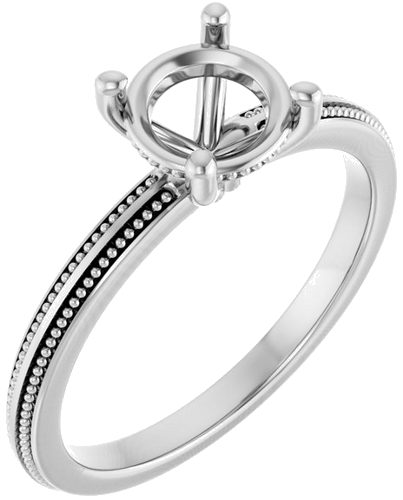 Sužadėtuvių Žiedas „Solitaire Milgrain“ 14k white gold Round 6.5mm (1)