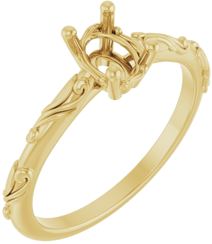 14K Yellow 7x5 mm Oval Solitaire Scroll Engagement Ring Mounting (1)