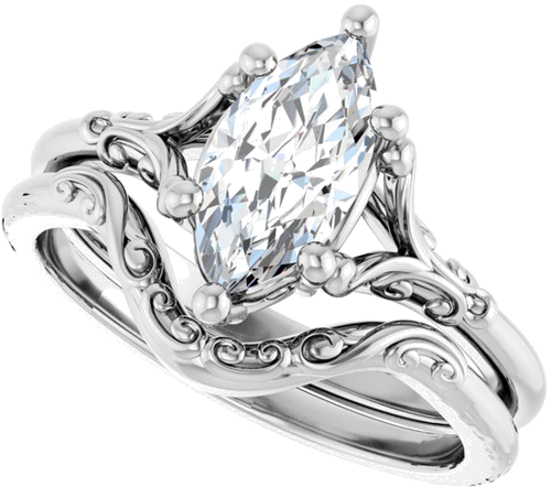 Sužadėtuvių Žiedas „Solitaire“ 585 Baltojo Aukso Marquise 10mm x 5mm (10)