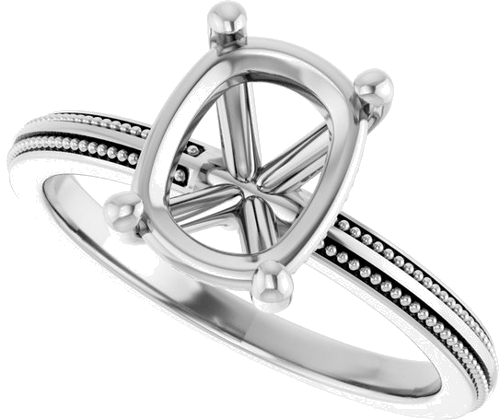 Sužadėtuvių Žiedas „Solitaire Milgrain“ 14k white gold Elongated Cushion 9mm x 7mm (5)