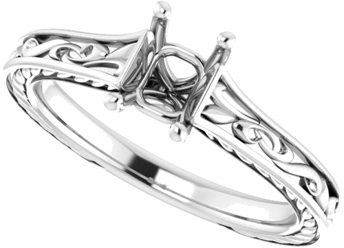 Sužadėtuvių Žiedas „Scroll Solitaire“ 585 Baltojo Aukso Emerald 6mm x 4mm (5)