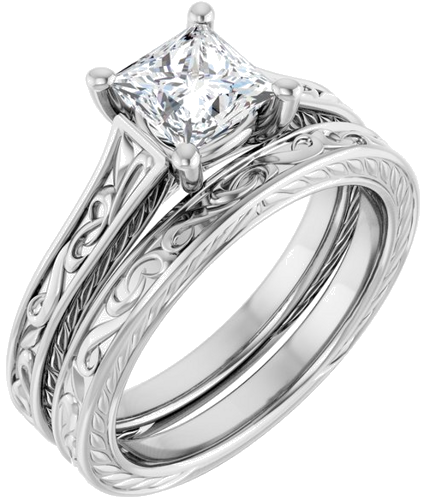Sužadėtuvių Žiedas „Solitaire Scroll“ 14k white gold Square 5.5mm (11)