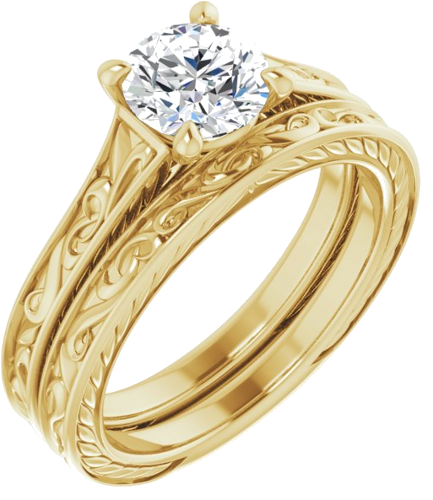 Sužadėtuvių Žiedas „Solitaire Scroll“ 14k yellow gold Round 6.5mm (6)