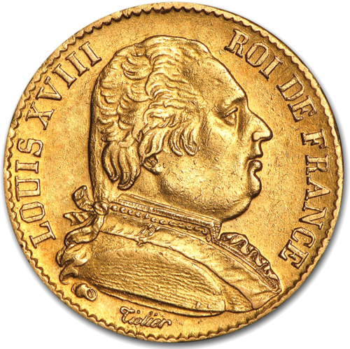 20 Frankų Luisas XVIII 1814-1815 auksinė moneta Prancūzijos Karalystė (1)