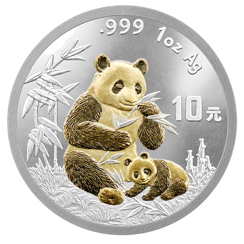 10 juaņu Panda 1996 Ķīna 1 oz apzeltīta sudraba monēta (1)