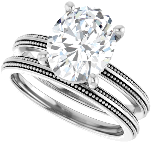 Sužadėtuvių Žiedas „Solitaire Milgrain“ 14k white gold Oval 10mm x 8mm (10)