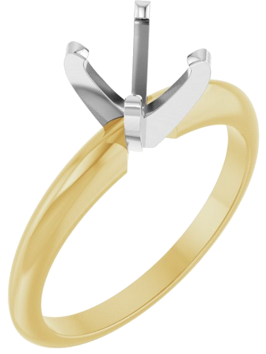 14K Yellow   White 6-6.6 mm Round 4-Prong Comfort-fit Solitaire Ring Mounting (1)