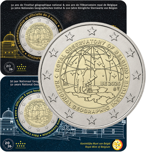 2026 Belgium National Geographic Institute and Royal Observatory Anniversary 2 Euro BU Coin in Card (1)