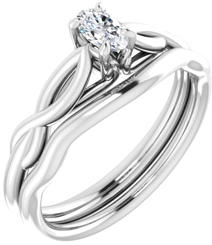 Sužadėtuvių Žiedas „Solitaire Sculptural“ 10k white gold Oval 5mm x 3mm (6)