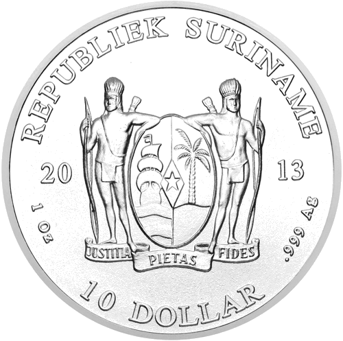 1 oz Grynuolis 2013 Surinamas sidabrinė moneta (2)