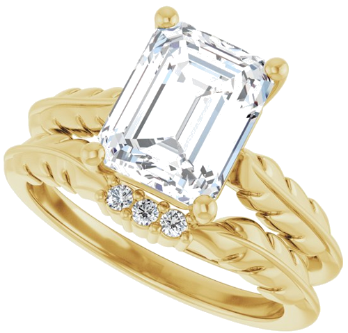 Sužadėtuvių Žiedas „Solitaire Leaf“ 14k yellow gold Emerald 9mm x 7mm (10)