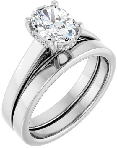 Sužadėtuvių Žiedas „Hidden Halo-Style“ 14k white gold Oval 8mm x 6mm (6)
