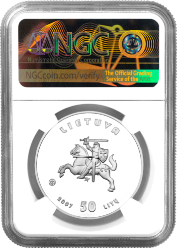 2007 Pekinas Lietuva 50 litų sidabrinė moneta PF 69 ULTRA CAMEO (2)