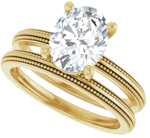 Sužadėtuvių Žiedas „Solitaire Milgrain“ 14k yellow gold Oval 9mm x 7mm (10)