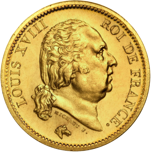 40 Frankų Luisas XVIII 1816-1824 Prancūzijos Karalystės auksinė moneta (1)