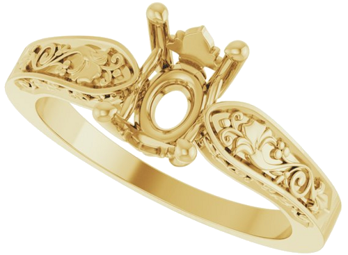 Sužadėtuvių Žiedas „Solitaire Floral“ 14k yellow gold Oval 8mm x 6mm (5)