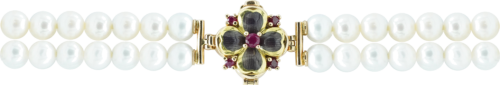 Pearl necklace with a four-leaf clover inlaid with rubies ROYAL CLOVER (1)