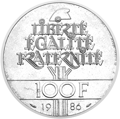 100 Francs Statue of Liberty 1986 France Silver Coin (2)