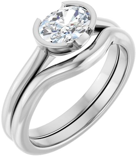 Sužadėtuvių Žiedas „Half-Bezel Solitaire“ 14k white gold Oval 7mm x 5mm (6)