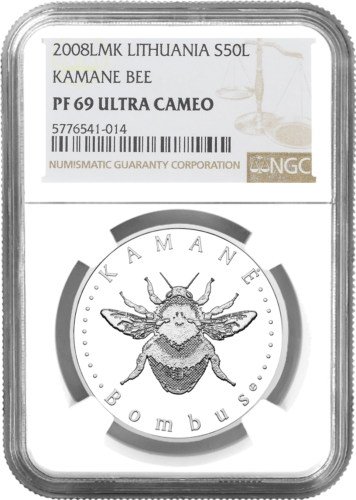 2008 Lithuania Bumblebee 50 litas silver coin PF 69 ULTRA CAMEO (1)