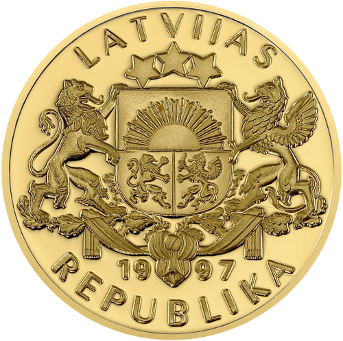 1997 Latvija 20 latu fregate Gerkens zelta monēta (2)