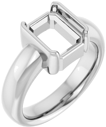 14K White 9 x 7 mm Emerald Half Bezel Solitaire Engagement Ring Mounting (1)